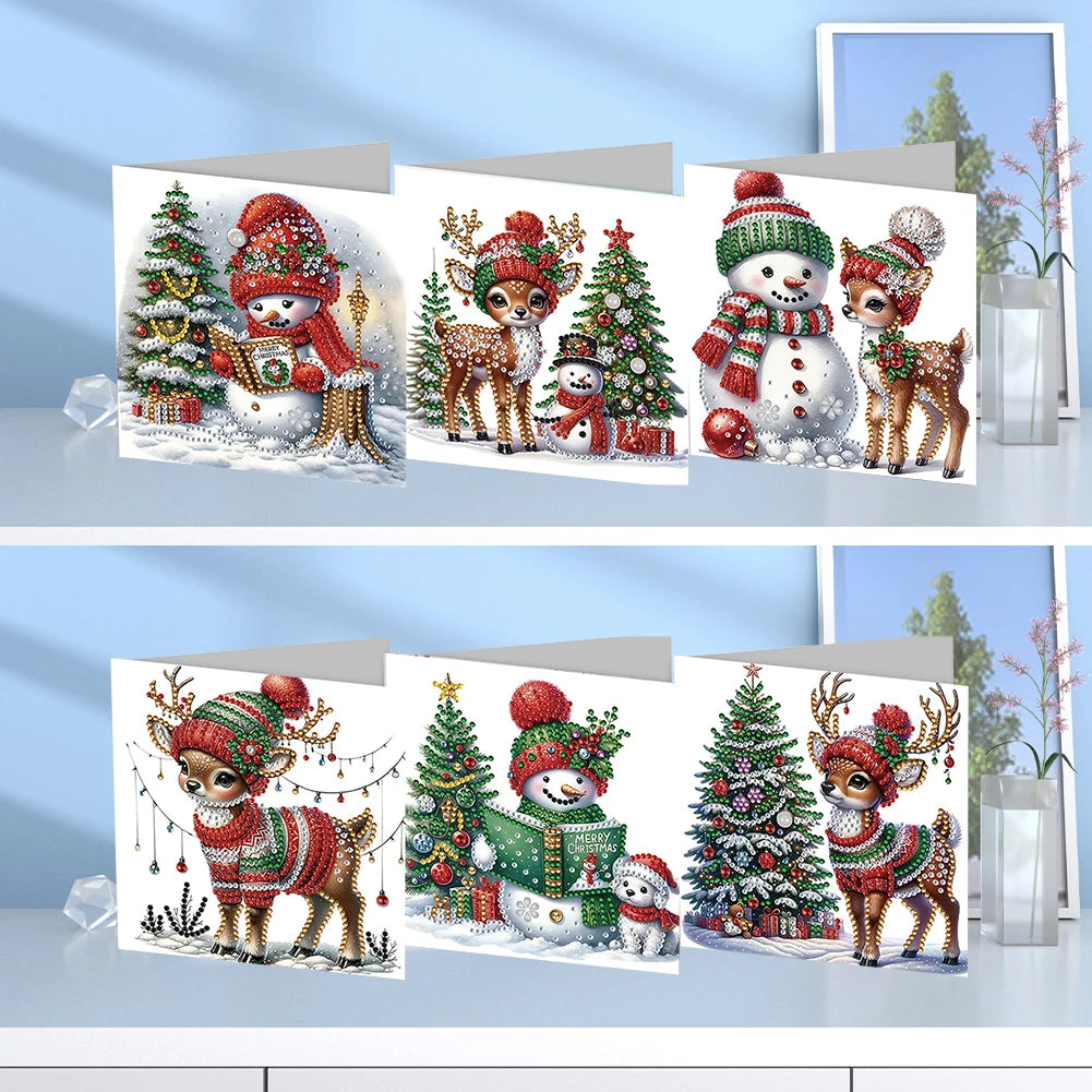 4/6/12pcs Diamond Painting Greeting Card 5D Christmas Mosaic Thank You Card Birthday Gift