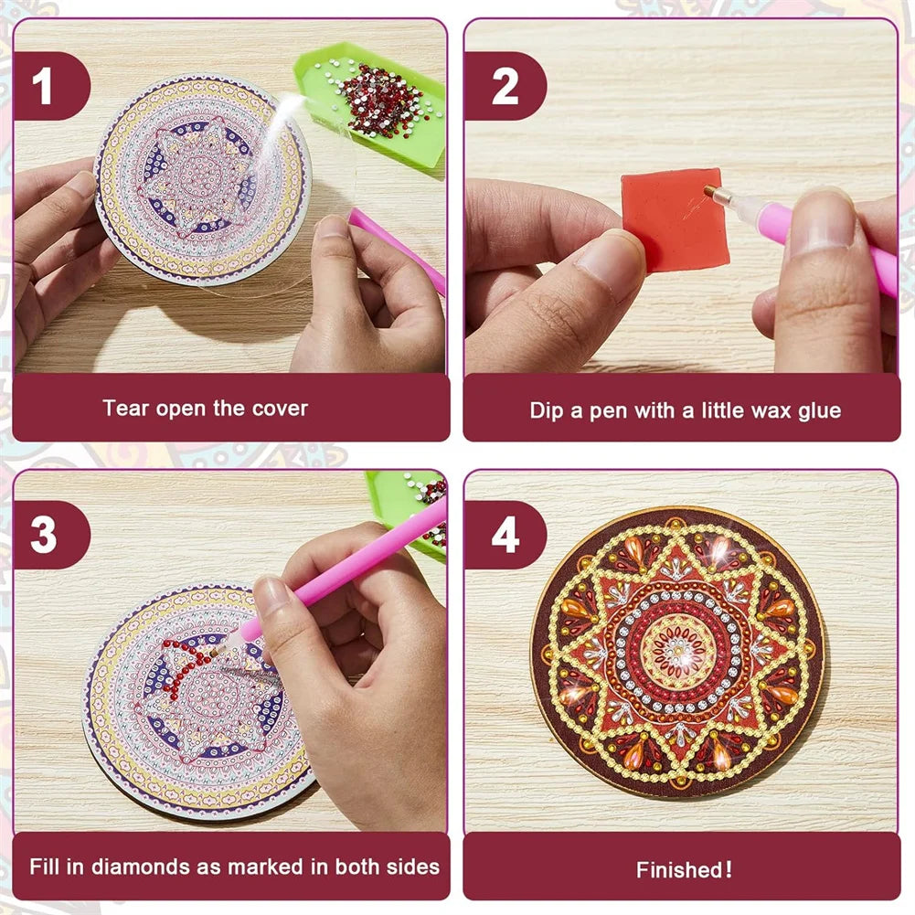 5 Pcs Diamond Art Painting Coasters Kit Mandala Pattern