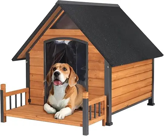 Aivituvin Dog House Outdoor with Metal Frame Outside Dog Kennel with Roof Weatherproof and Raised Legs for Large Medium Small Do