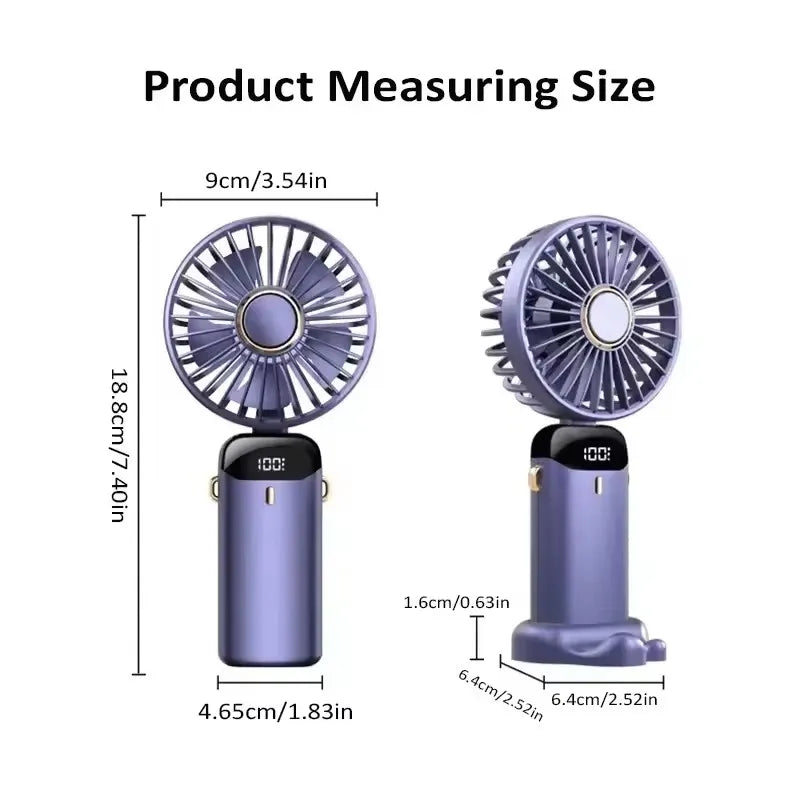 1800mAh USB Rechargeable Handheld Foldable Fan 5 Speed