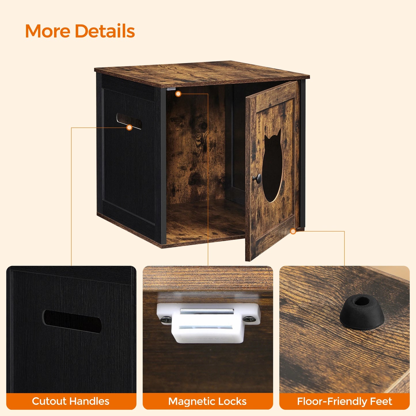 Feandrea Cat Litter Box Furniture, Hidden Litter Box Enclosure Cabinet with Single Door, Indoor Cat House, End Table, Nightstand