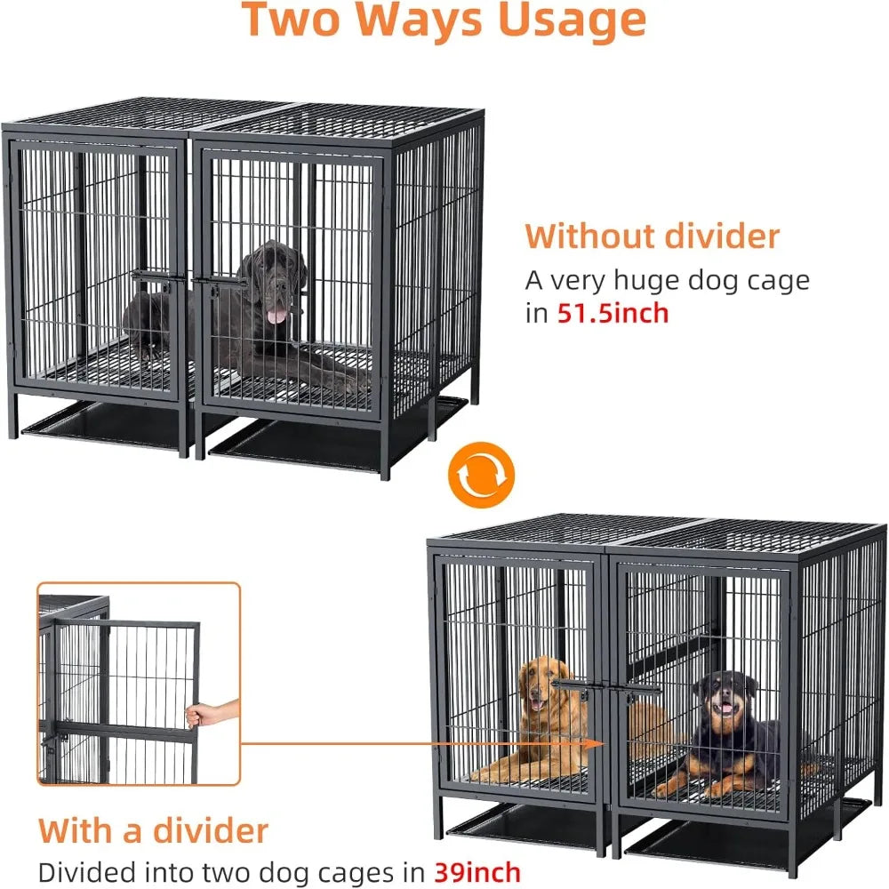 Heavy Duty 52 Inch Extra Large Metal Dog Crate With Removable Divider Panel