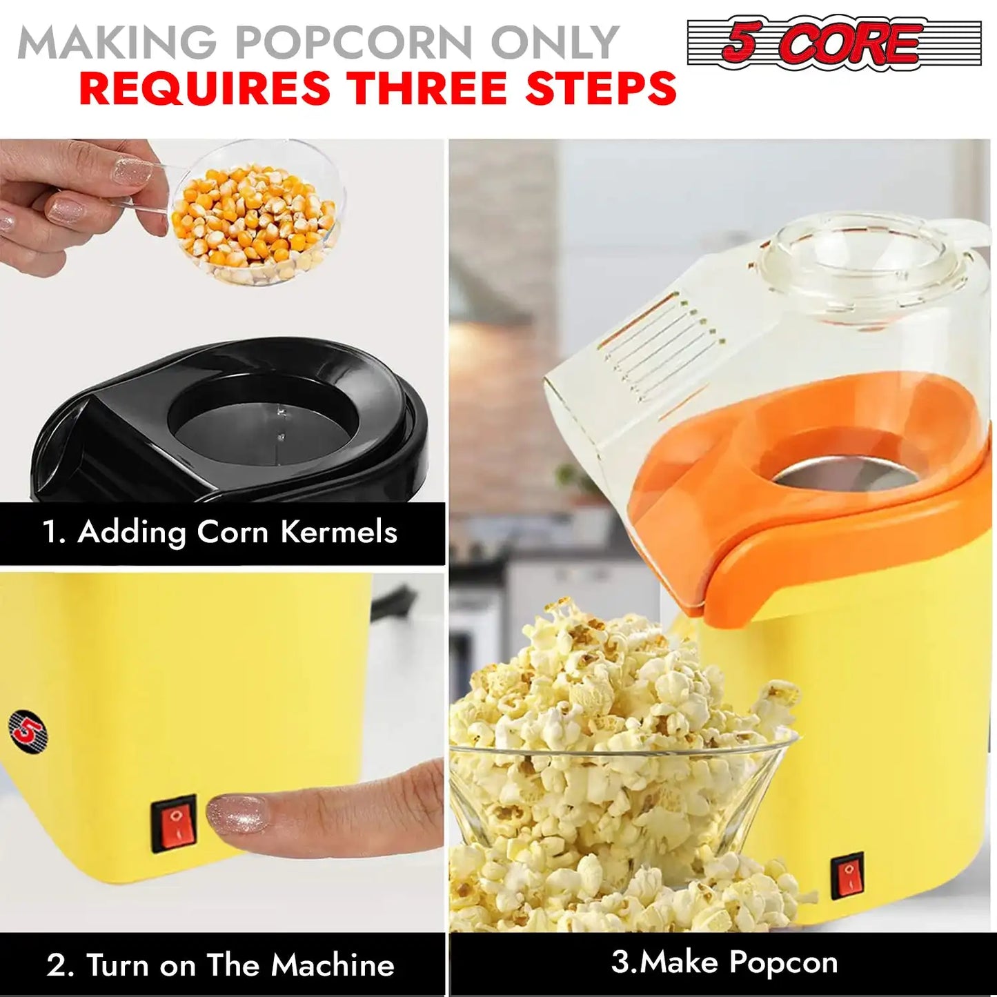 5 Core Popcorn Machine 16 Cup Hot Air Popcorn Maker
