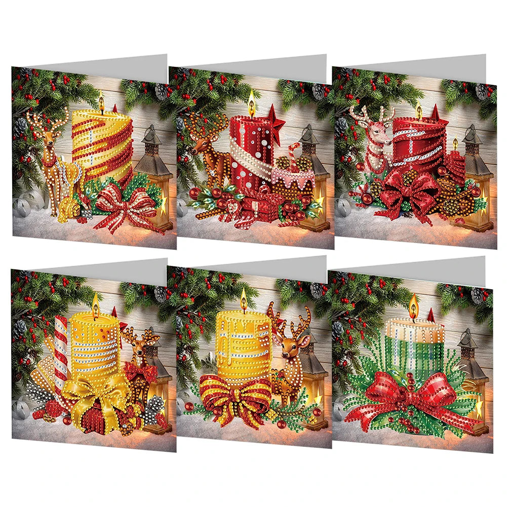 6pcs Diamond Painted Greeting Cards DIY Rhinestone Painting
