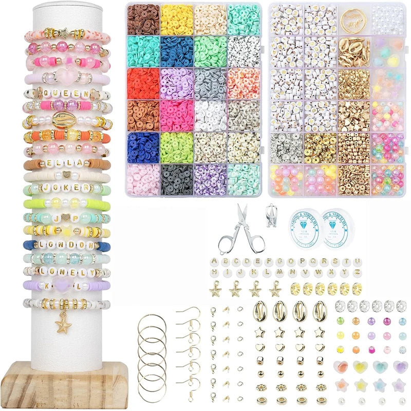 Rainbow Color Clay Beads Letter Beads Bracelet Kit 24 Beads