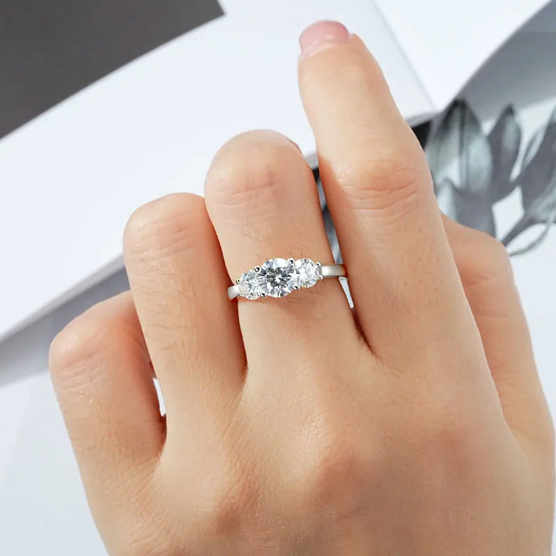 OXTAO 1ct And 0.5ct Moissanite Ring 925 Silver Three Stone