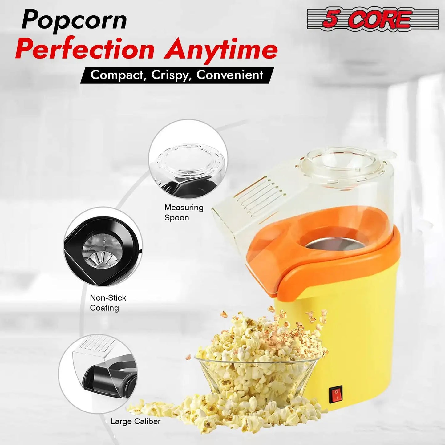 5 Core Popcorn Machine 16 Cup Hot Air Popcorn Maker