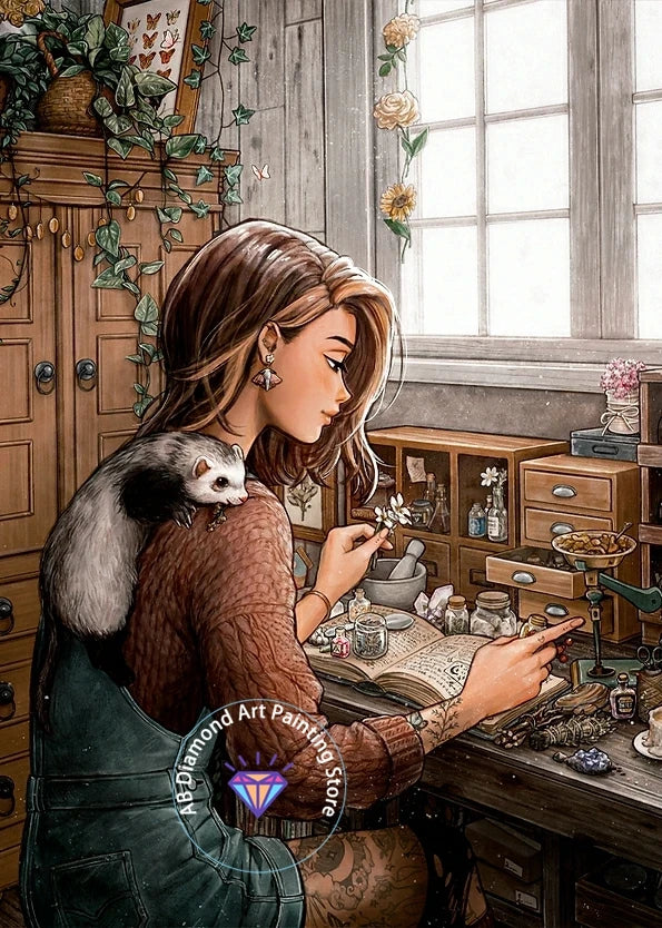 AB Diamond Painting Witch Girl Fantasy Gothic 5D DIY Art Mosaic Embroidery Cross Stitch Element Craft Set Bathroom Decoration
