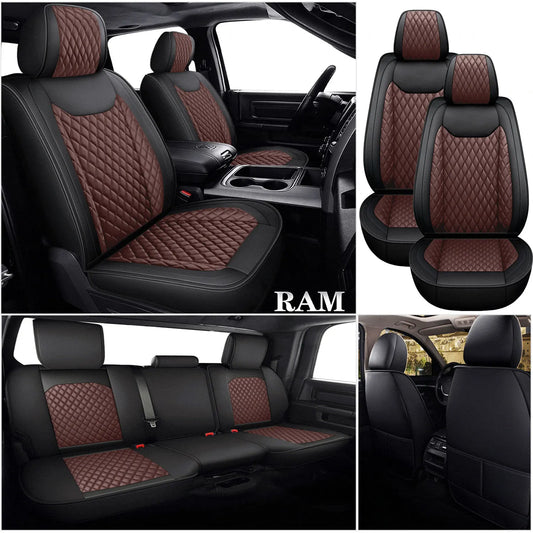 Deluxe 5 Seats Full set PU leather Car Seat Covers Protect Cushions For Dodge Ram 2009-2021 1500 2010-2021 2500 3500