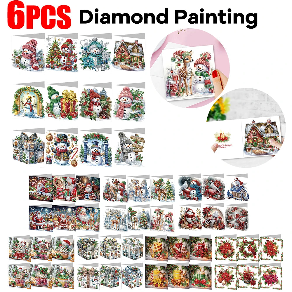 6pcs Diamond Painted Greeting Cards DIY Rhinestone Painting