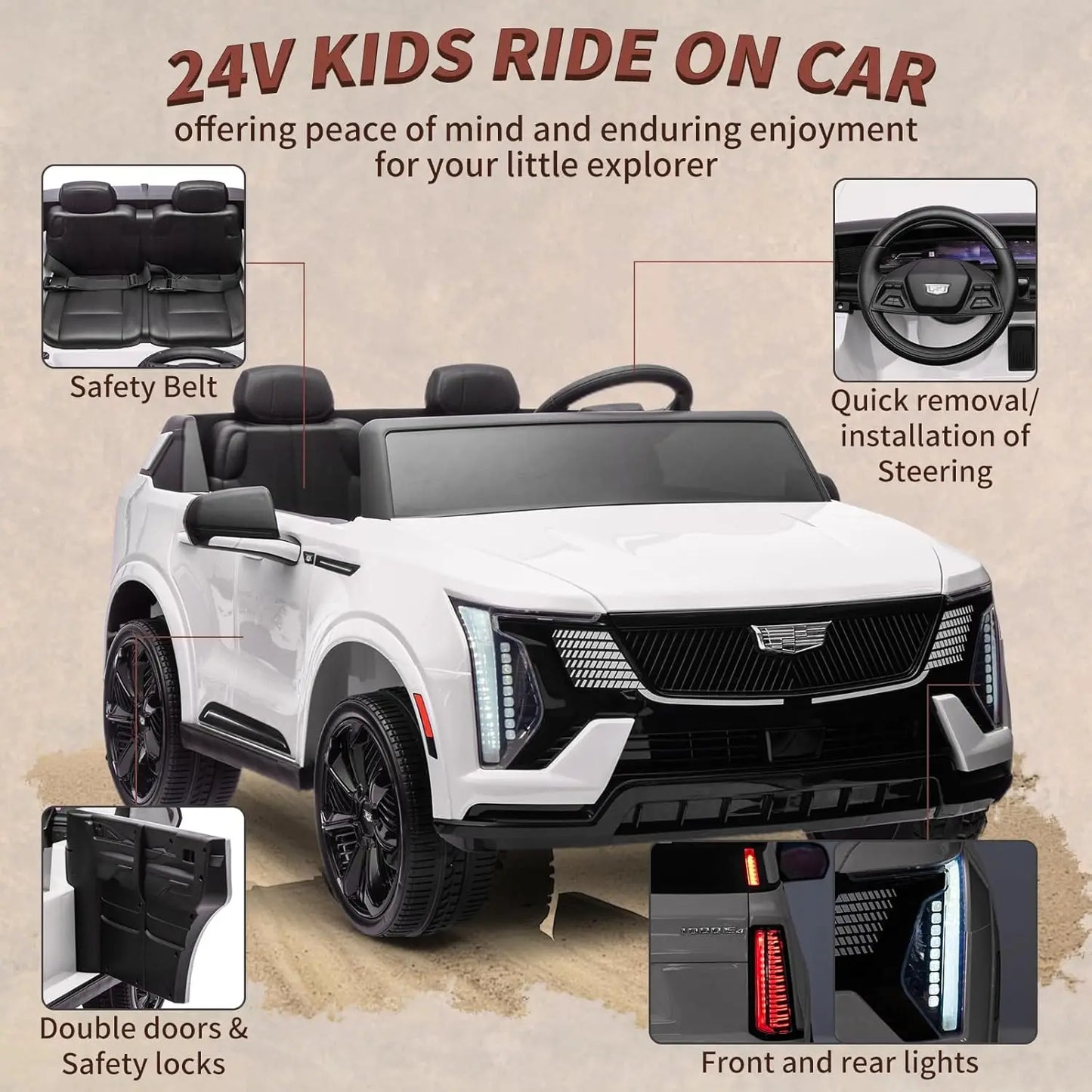 24V Ride On Car With Remote Control 2 Seater Led Lights
