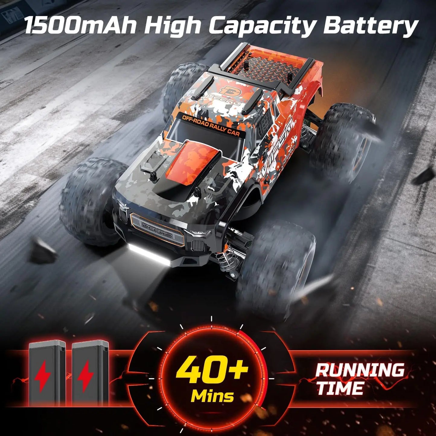 DEERC H16R 1:16 Brushless RC Car: 52KM/H, 4WD, Waterproof, Off-Road, 2 Li-ion Batteries, Gift.