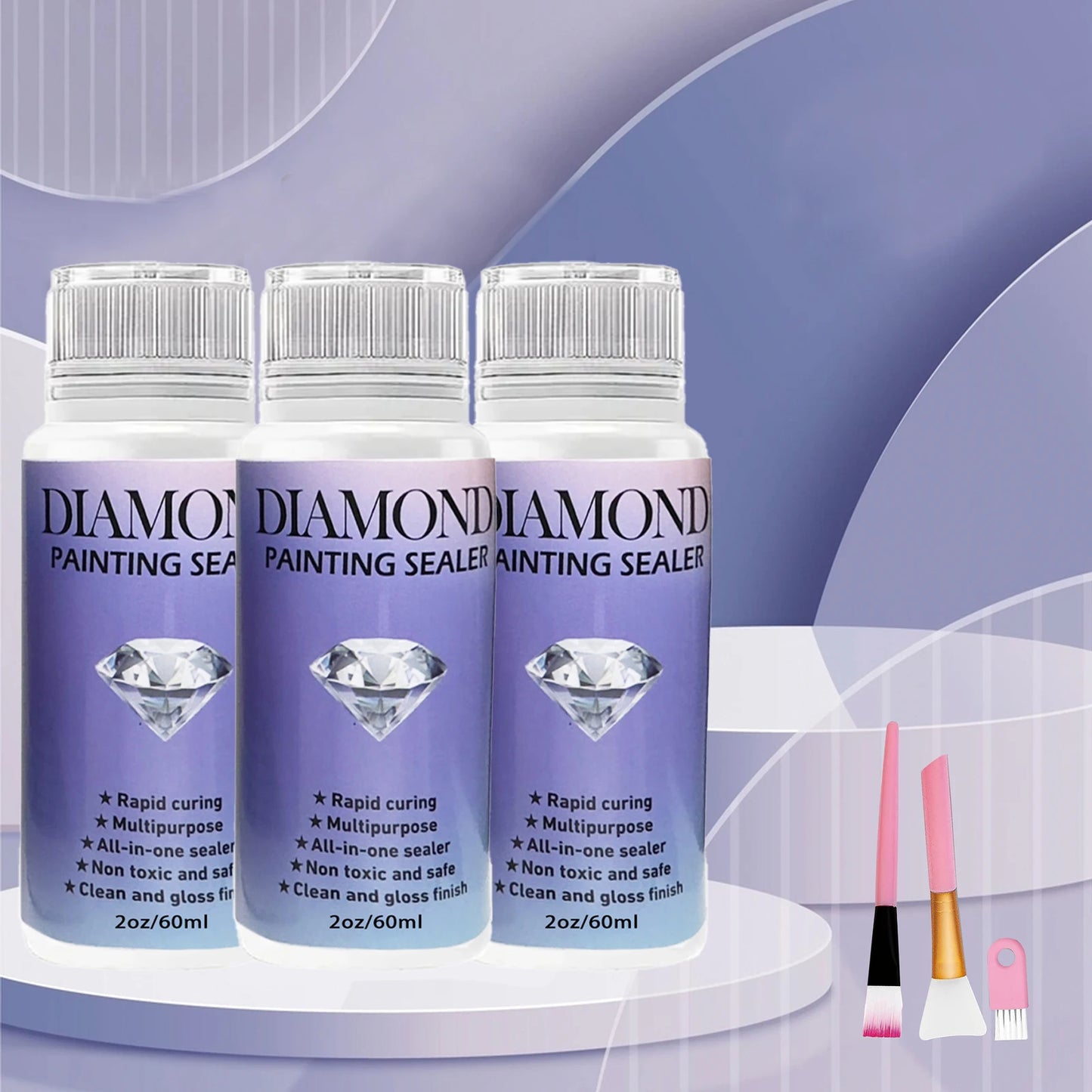 60ML/120ML/200ML Diamond Painting Sealer with 3 Pcs Brushes Diamond Painting Glue Permanent Hold & Shine Effect Sealer Puzzle