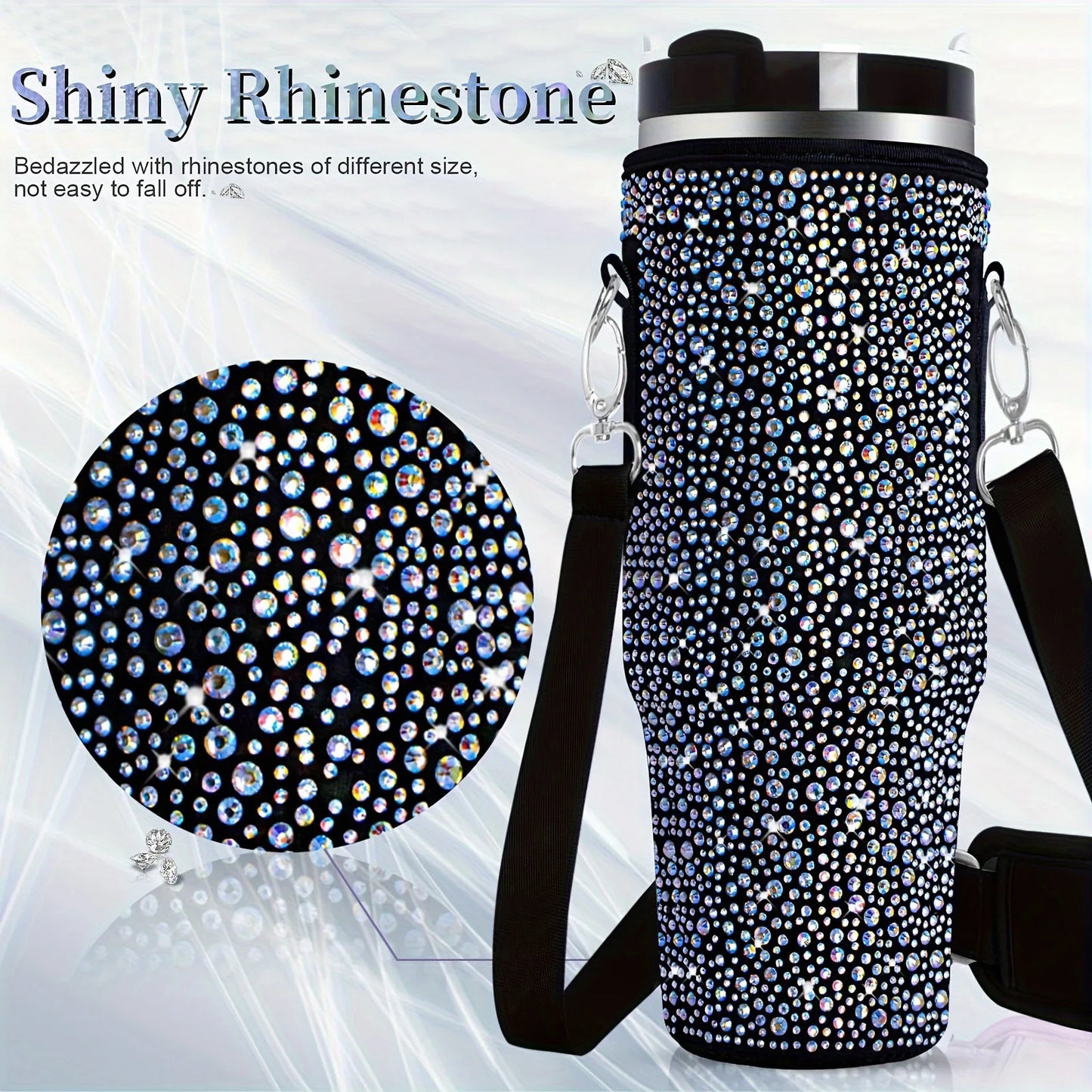 6 colors shiny rhinestone Lanyard cup protection case bag vacuum bottle compatitable for Stanley 40oz accessories vehicle