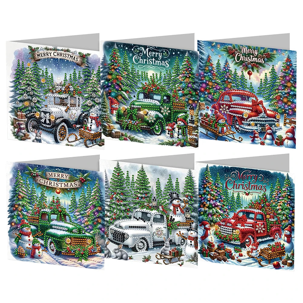 4/6/12pcs Diamond Painting Greeting Card 5D Christmas Mosaic Thank You Card Birthday Gift