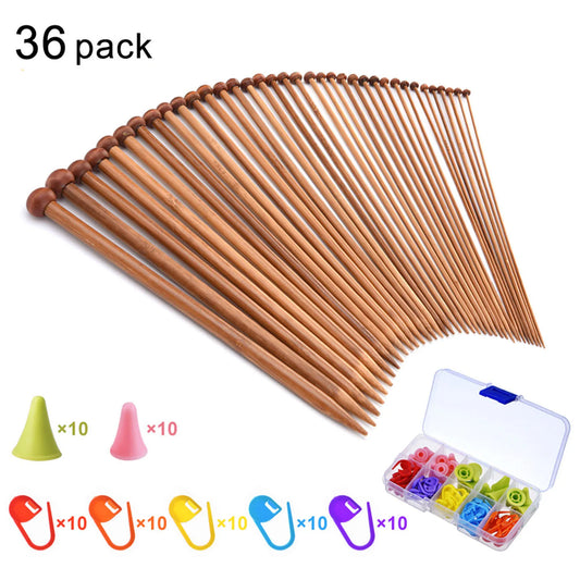 36 PCS Knitting Needles, Single Point Carbonized Knitting Needles Point Protectors DIY Handmade