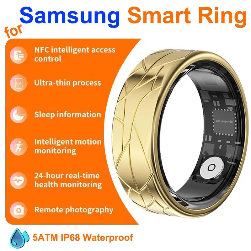 For Galaxy Pattern Smart Ring for Men Women Health Sleep Monitor Heart Rate Waterproof Multi-Sport Samsung Couple SmartRing Gold