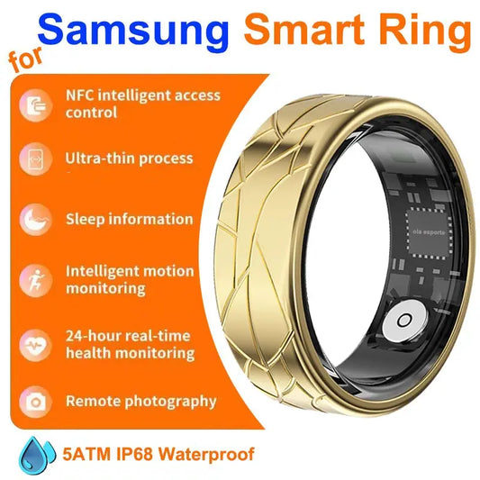 For Galaxy Pattern Smart Ring for Men Women Health Sleep Monitor Heart Rate Waterproof Multi-Sport Samsung Couple SmartRing Gold