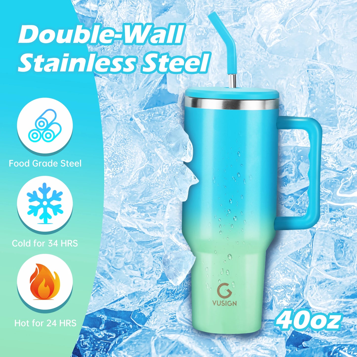Deli 40 oz Blue Insulated Stainless Steel Tumbler
