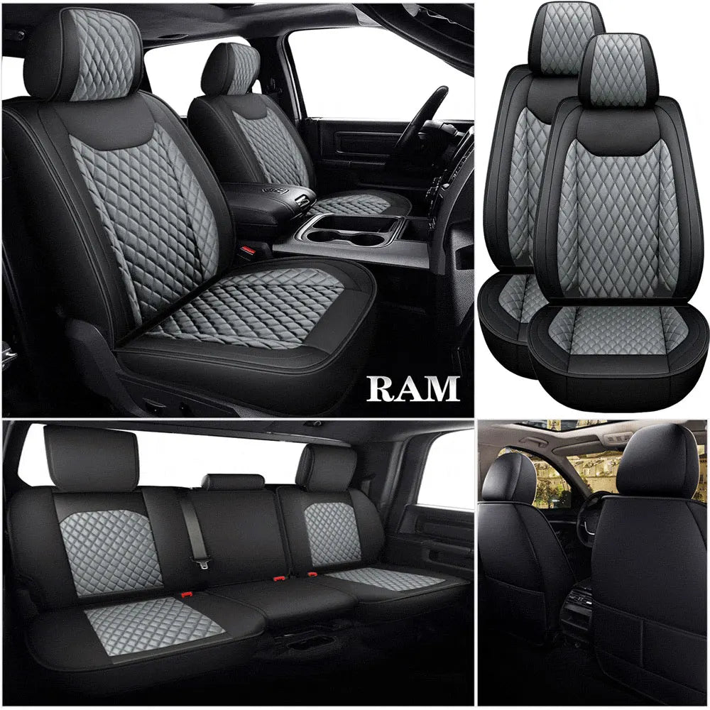 Deluxe 5 Seats Full set PU leather Car Seat Covers Protect Cushions For Dodge Ram 2009-2021 1500 2010-2021 2500 3500