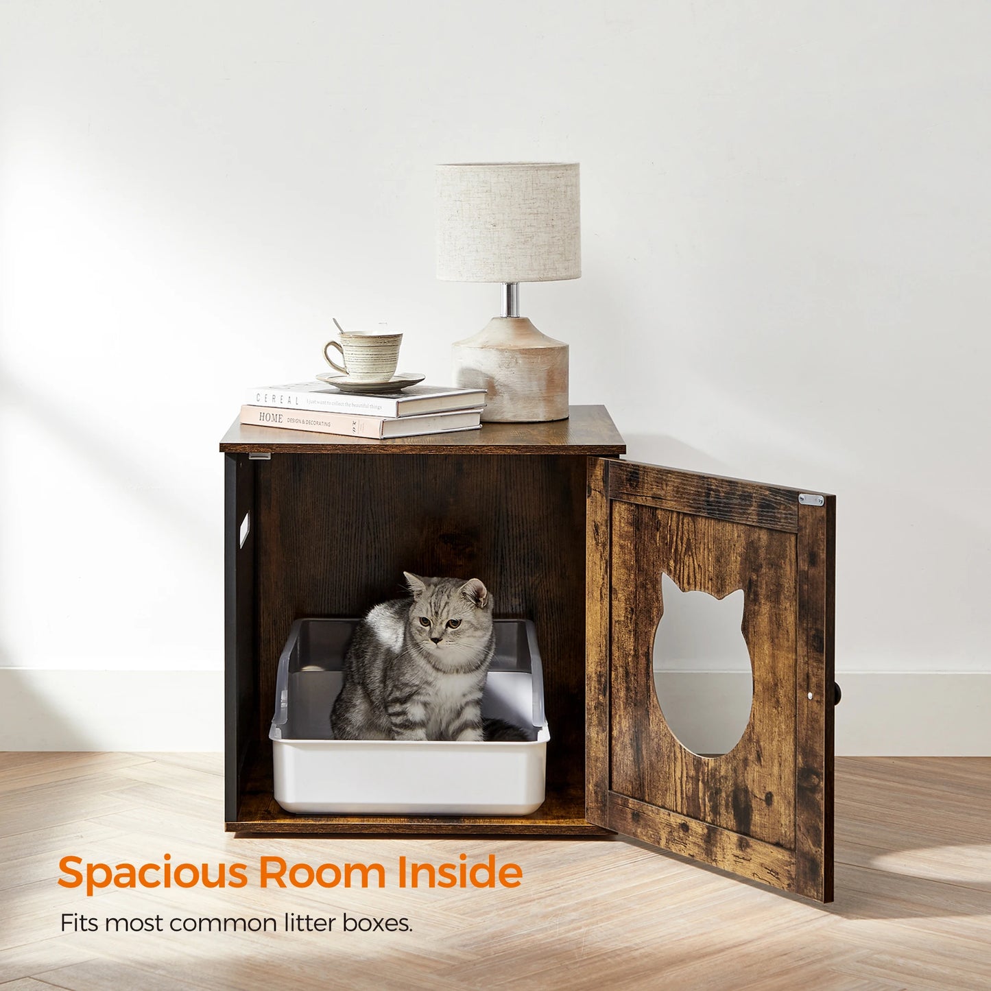 Feandrea Cat Litter Box Furniture, Hidden Litter Box Enclosure Cabinet with Single Door, Indoor Cat House, End Table, Nightstand
