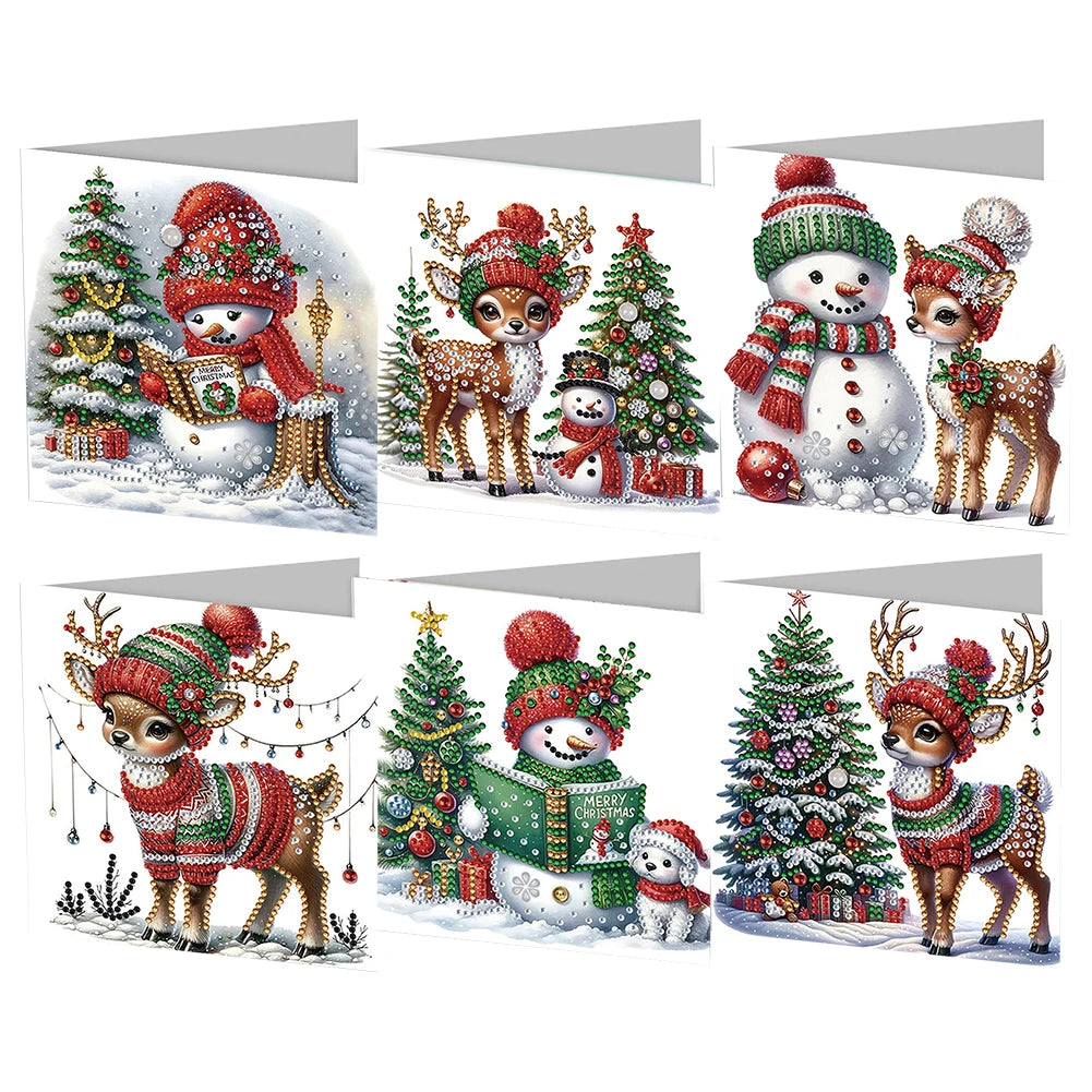 4/6/12pcs Diamond Painting Greeting Card 5D Christmas Mosaic Thank You Card Birthday Gift