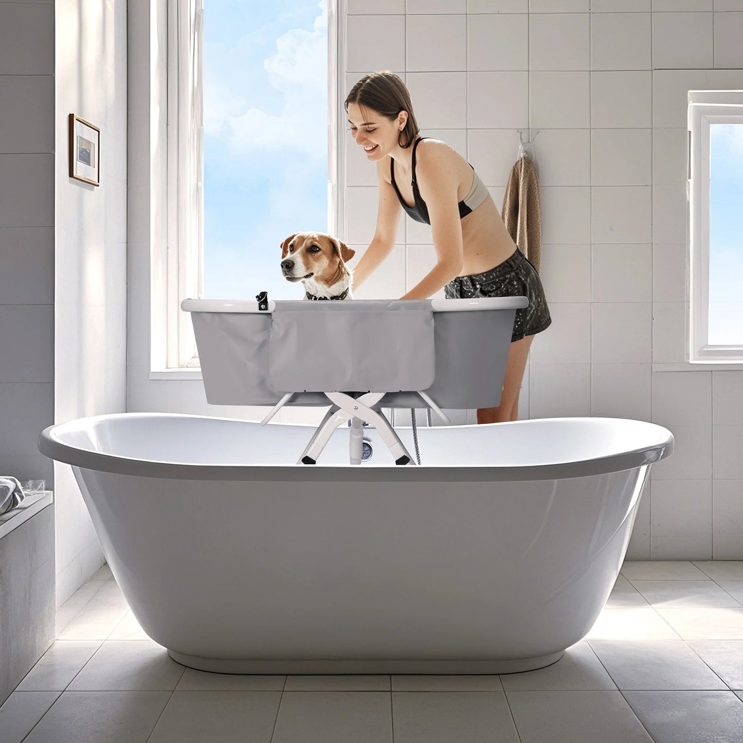 Portable Collapsible Dog Bath Tub Adjustable Height for Pets