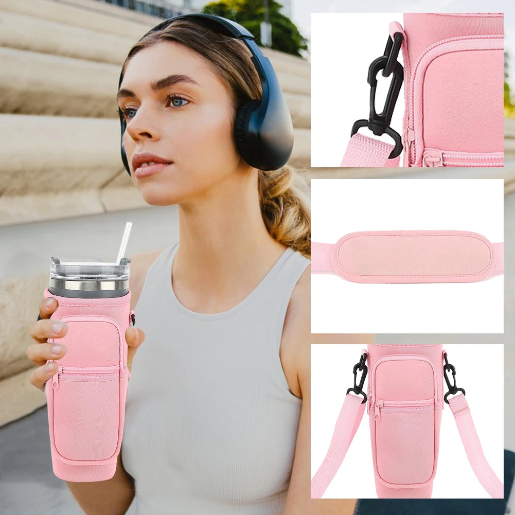 Water Bottle Carrier Bag With Strap Insulated Bottle Cover