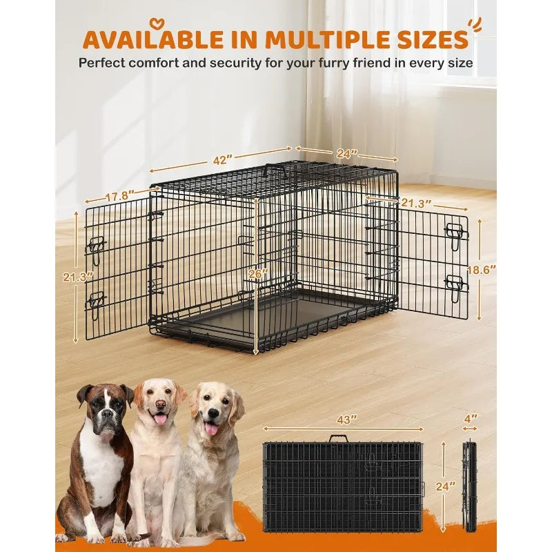 42 Inch Dog Crate Double Door Dog Crate with Dividers