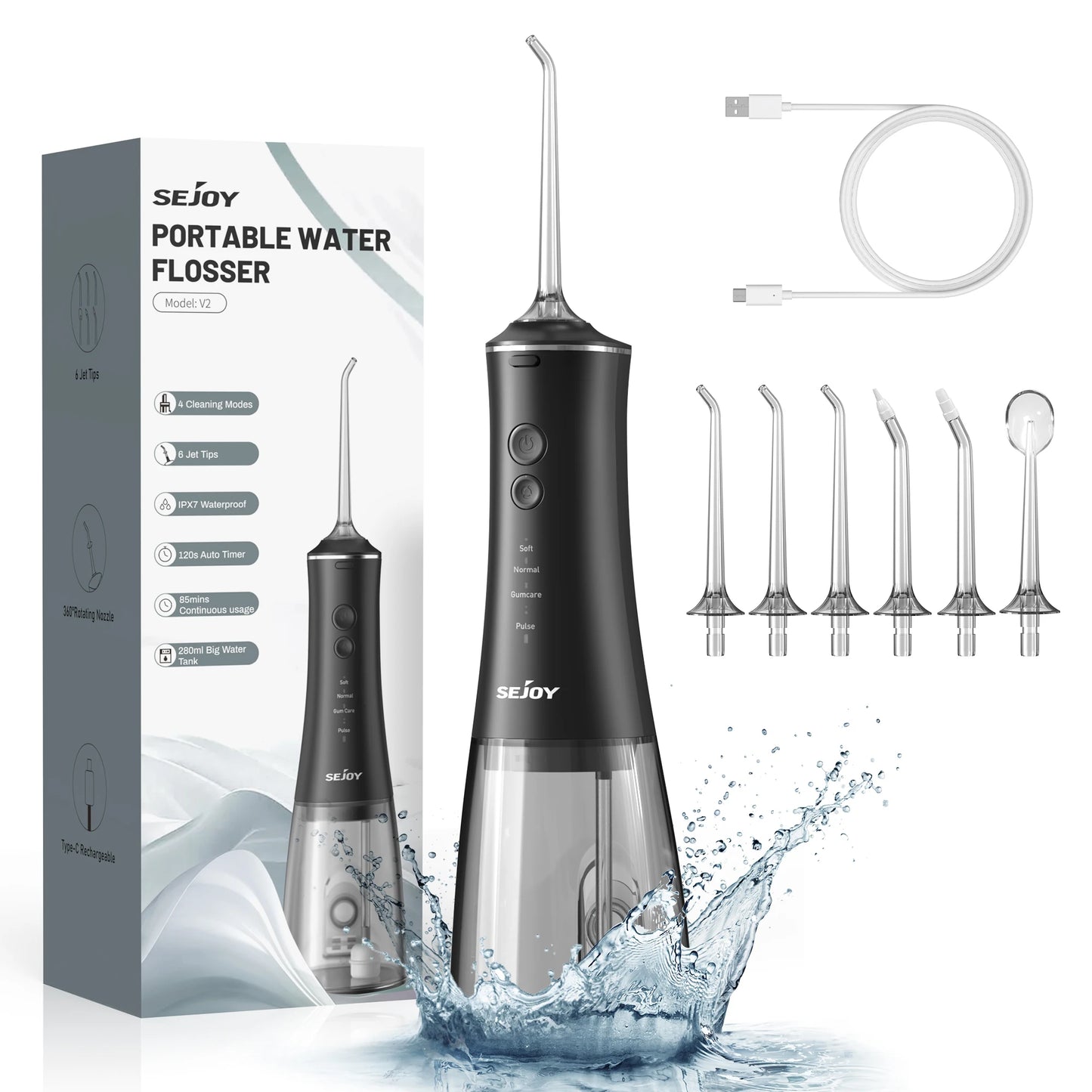 Sejoy Water Flosser 4 Nozzles 4 Modes Premium Rechargeable