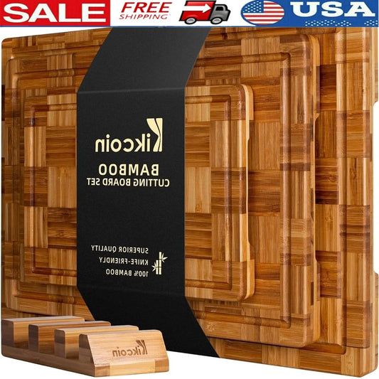Extra Large Bamboo Cutting Board Set of 3 with Juice Groove
