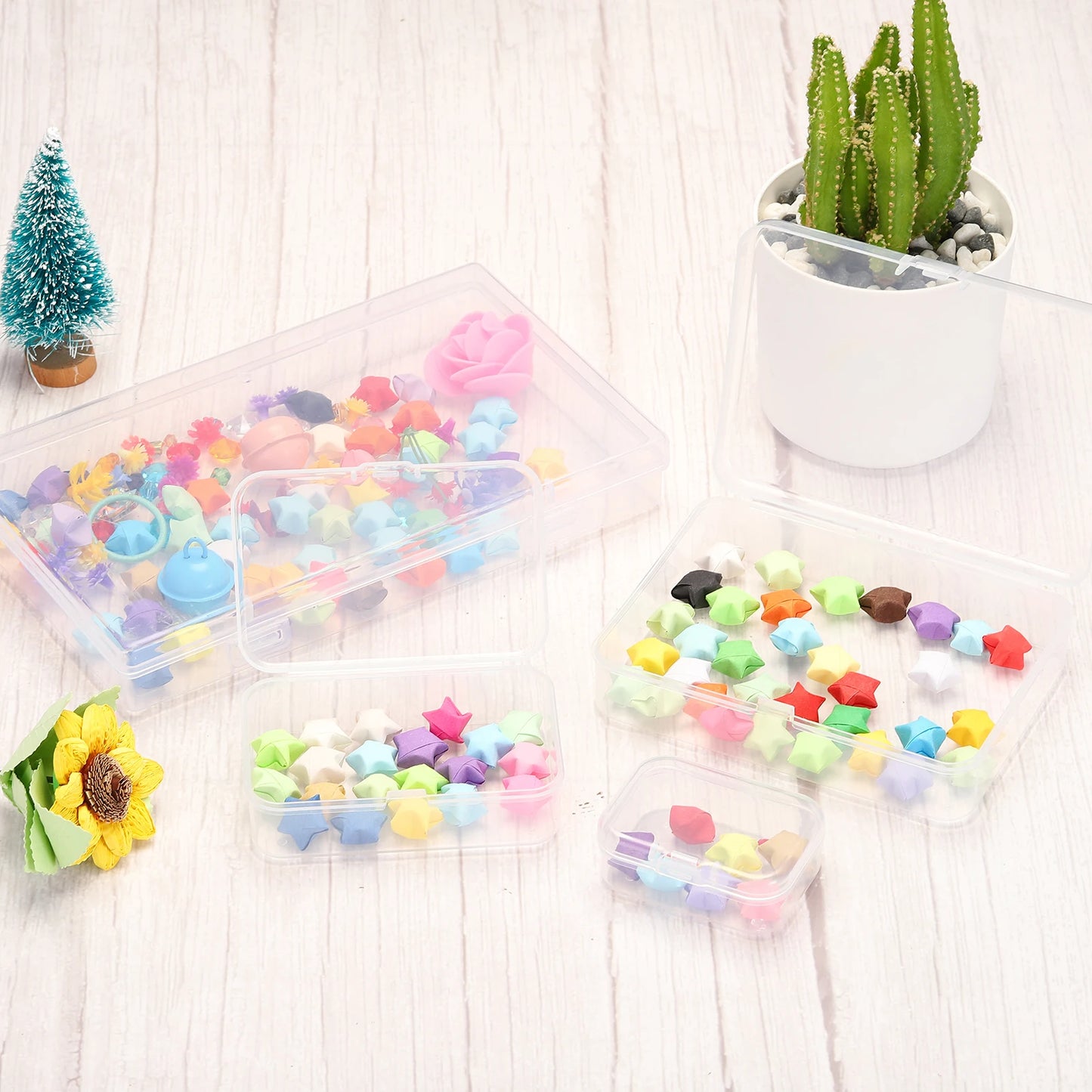 Clear Storage Box with Hinged Lid, Plastic Stackable Rectangle Organizer Container for Bead Jewelry Small Item Art Craft Project